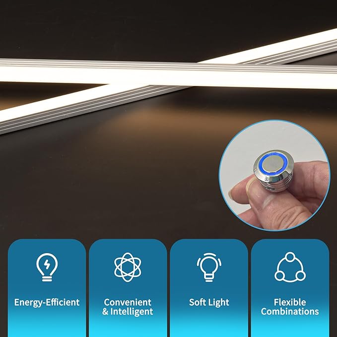 Art3d LED Recessed Lighting Kit - 6pcs Self-Adhesive White LED Light with Smart Switch, 3000k Touching Switch Light for Wood Slat Wall Panels Headboards Home Decor - Housing White