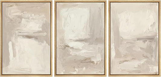 MUDECOR Framed Wall Art Print Set Neutral Abstract Modern Minimalist in Beige and Cream Tones Illustrations Modern Art Boho Decorative Colorful for Living Room, Bedroom, Office - 16"x24"x3 Natural
