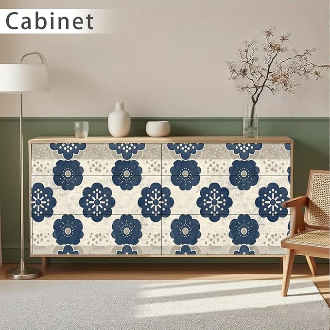 Nuxovilar Navy White Floral Medallion Textured Peel and Stick Wallpaper, 15.75"x39.37", Self-Adhesive Contact Paper, Traditional Tile Pattern for Bedroom, Living Room and Table Decor