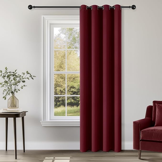 ChrisDowa Blackout Curtains 90 Inches Long for Living Room, Grommet Thermal Insulated Room Darkening Curtains for Bedroom (1 Panel Set, Burgundy Red, 52W x 90L)