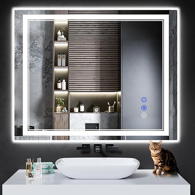 40"x32" LED Bathroom Mirror with Anti-Fog, Stepless Dimmable Lights, 3 Color Modes, Shatter-Proof Tempered Glass, Memory Function & Waterproof Design