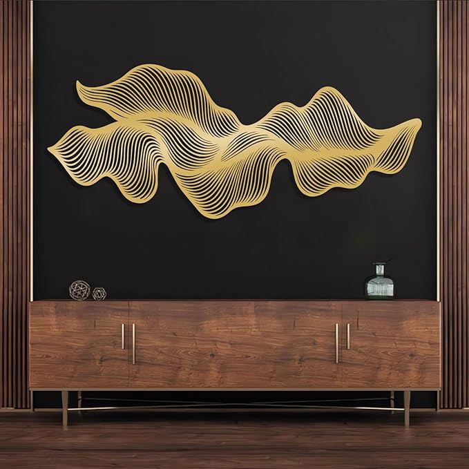 Modern Abstract Metal Wall Decor, Flowing Lines Metal Wall Art, Modern Luxury Wall Hanging, Modern Abstract Wall Art, Large Minimalist Sculpture for Home Office Decor (Black, 24"x59"|62x150cm)