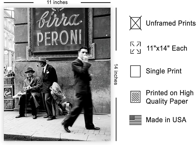 Poster Master Vintage Photograph Poster - Travel Print - Men in a Street of Napoli, Italy, Black & White, Minimalist - 11x14 UNFRAMED Wall Art - Gift for Artist, Friend - Wall Decor for Home, Office