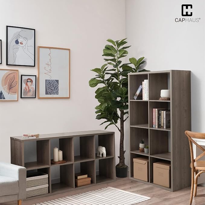 CAPHAUS Sturdy Room 13-Inch Cube Storage Organizer Shelf, with Extra Thick Exterior Edge, Open Storage Shelf Divider, Bookcase, 6/8/9 Cube, Colors Available in Rustic Grey Oak and White