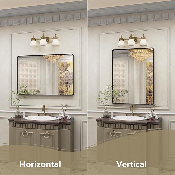 OKPAL 22X30 Inch Black Metal Framed Bathroom Mirror for Wall, Matte Black Rounded Rectangle Mirror, Black Bathroom Vanity Mirror for Farmhouse, Anti-Rust, Hangs Horizontally or Vertically