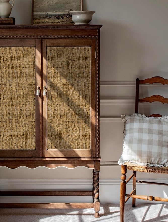 Brown Grasscloth Peel and Stick Wallpaper Textured Contact Paper 15.75inchx118.11inch Faux Linen Vintage Wall Paper Self Adhesive Removable Thicker Waterproof Vinyl for Bedroom Cabinets