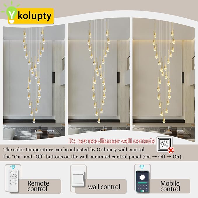 Modern Crystal Chandelier 25-Lights Raindrop Chandeliers LED Dimmable High Ceiling Pendant Light Gold Large Chadnelier for Foyer Entrance Living Room