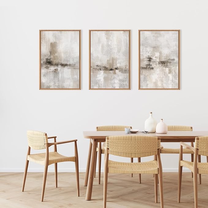 Ausril Large Minimalist Textured Framed Canvas Wall Art Set, Neutral Abstract Wall Decor, Modern Beige Gray Wall Painting, Brown and White Art Print for Living Room, Bedroom, Office 16" × 24" × 3