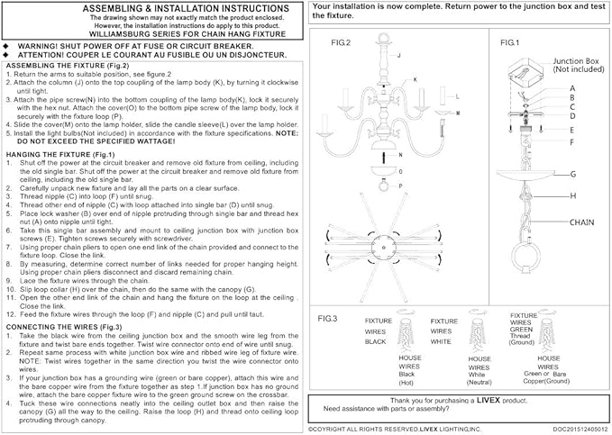 Livex Lighting 5006-02 Williamsburgh 6 Light Polished Brass Chandelier