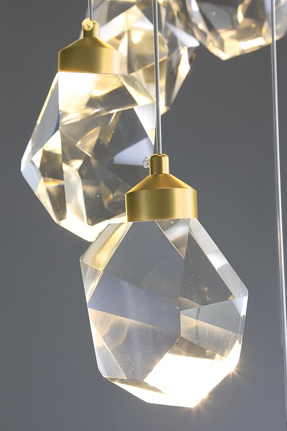 5-Light Raindrop Pendant Light, Gold Kitchen Island Hanging Light Fixtures, Modern Art Raindrop Clear Solid Crystal Chandelier for Dining Room Living Room Foyer