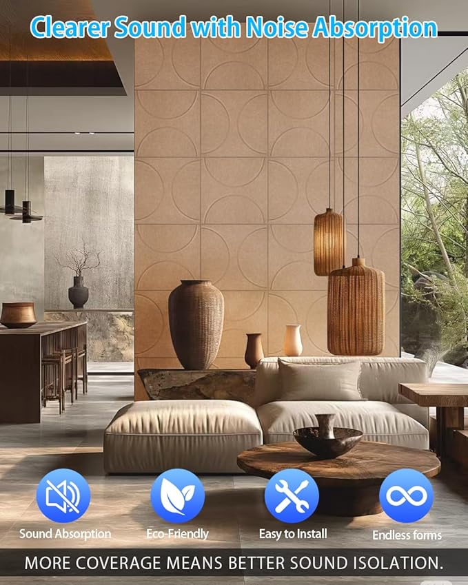 8 Pack Acoustic Wall Panels Self-Adhesive, 16" X 16" X 0.5" Decorative Acoustic Panels, Soundproof Wall Panels for Studio, Home & Living Room, Polyester - Cement Gray