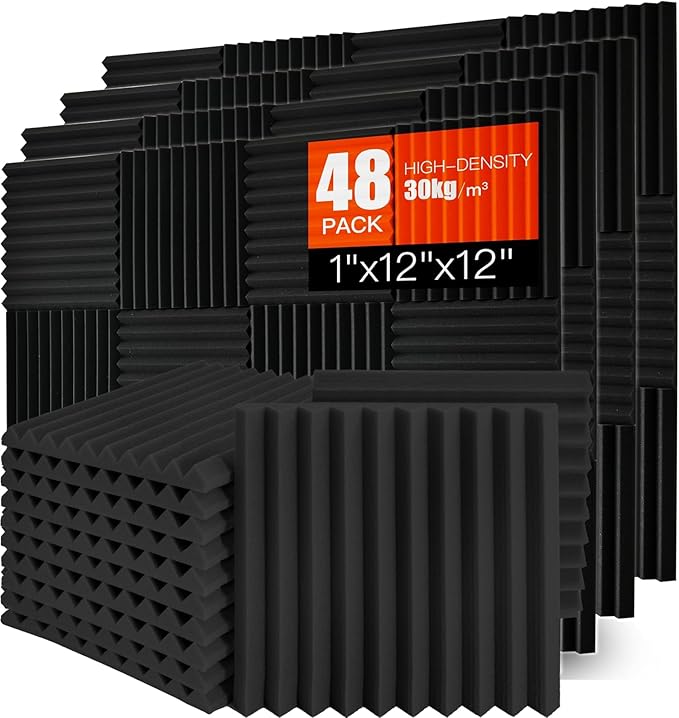 Acoustic Foam Panels 48 Pack 1" x 12"x 12" Saiqiang Red Soundproofing Panels Wedges for Wall Noise Absorbing and Sound-Damping Fire-Resistant Sound Proof for Studio, Gaming Room