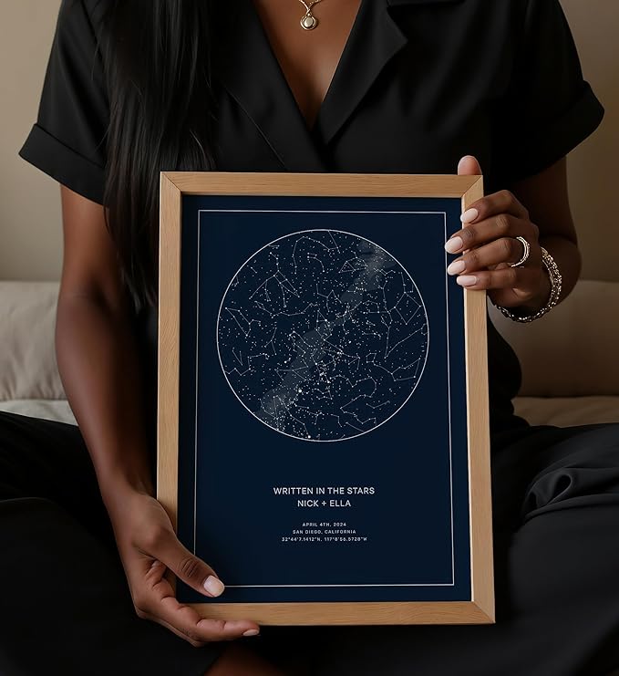 CELESTORY Custom Star Map Framed Night Sky Print Constellation Map Star Chart Gift Wall Art Poster Personalized Star Map for Specific Date Unique Gifts for Him Meaningful Gifts for Her - Midnight Blue