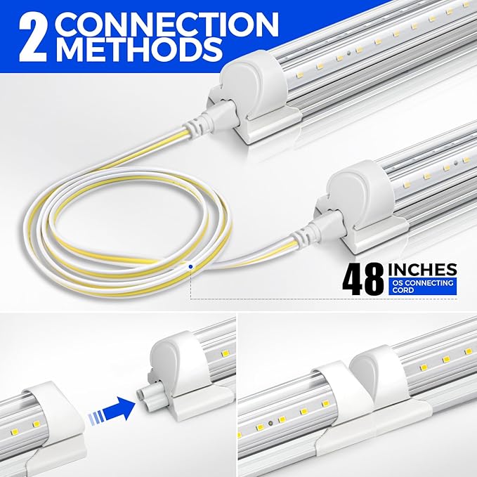 Barrina LED Shop Light 4FT, 40W 5500LM 6500K, No RF Interference Garage Lights with Reflectors, V Shape Linkable LED Shop Lights, Clear Cover LED Ceiling Light, T8 Integrated Light Fixture