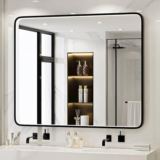 43X36 Inch Black LED Bathroom Mirror with Lights,Metal Frame Lighted Vanity Mirror,Anti Fog,Dimmable(Horizontal/Vertical)