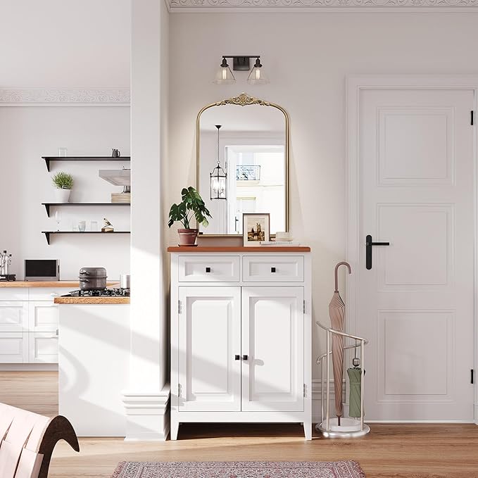 Arched Antique Gold Mirror, 24"x36" Vintage Vanity Traditional Baroque Mirrors, Ornate Arch Brass Mirror for Over Sink/Fireplace/Entryway/Bathroom