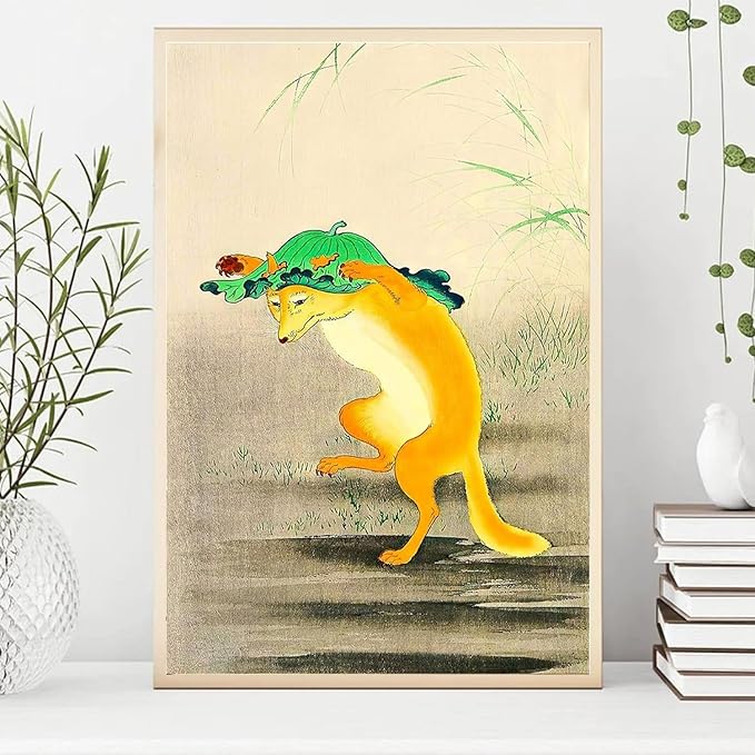 OZCONO Japanese Fox Wall Art Print, Vintage Kitsune Painting, Unframed Gallery Quality Giclée Print, UV Resistant (11L x 9W)