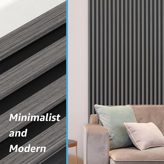 Art3d 8-Pack WPC Wood Slat Wall Panel for Interior Wall Décor, 3D Wood Fluted Acoustic Wall Paneling for Living Room Bedroom Home & Office Accent Wall Decor - 96 x 6 Inch Grey