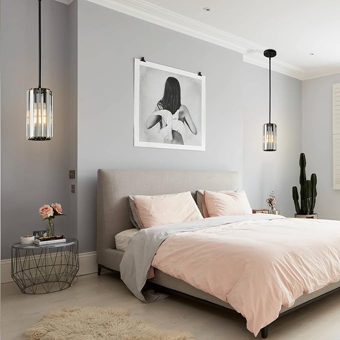 Black Pendant Lighting Modern Pendant Light Mini Crystal Chandeliers Adjustable Pendant Light Fixture for Kitchen Island Dinning Room Corridor Bedroom(Black 1-Light)