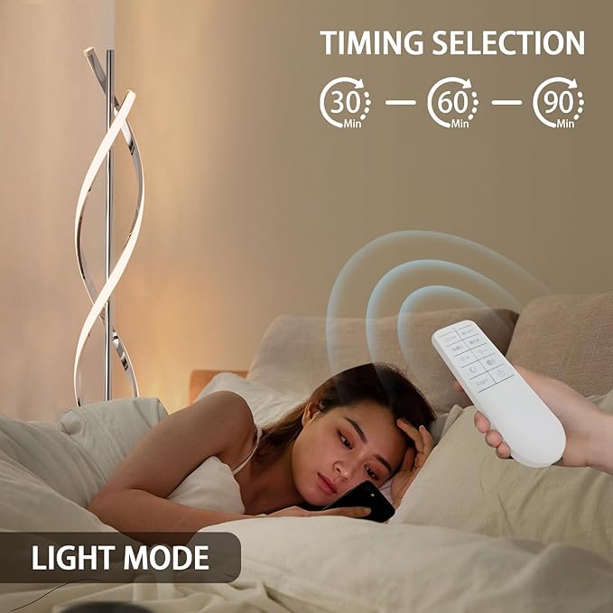 LED Modern Floor Lamp for Living Room, 40W 3 Colors Stepless Dimmable and Color-Changing Bright Floor Standing Lamp,60" Unique Spiral Floor Tall Lamp for Bedroom Office with Remote,Chrome
