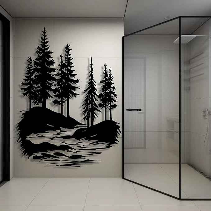 lunwall Metal Pine Tree Wall Art, Metal Forest Wall Art, Pine Branch Wall Decor, Christmas Tree Wall Decor, Forest Wall Hanging, Nature Lover Gift (Style 3, 41" H x 31" W / 105 x 79 cm)