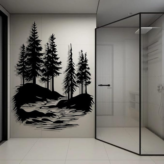 lunwall Metal Pine Tree Wall Art, Metal Forest Wall Art, Pine Branch Wall Decor, Christmas Tree Wall Decor, Forest Wall Hanging, Nature Lover Gift (Style 3, 19" H x 14" W / 47 x 36 cm)