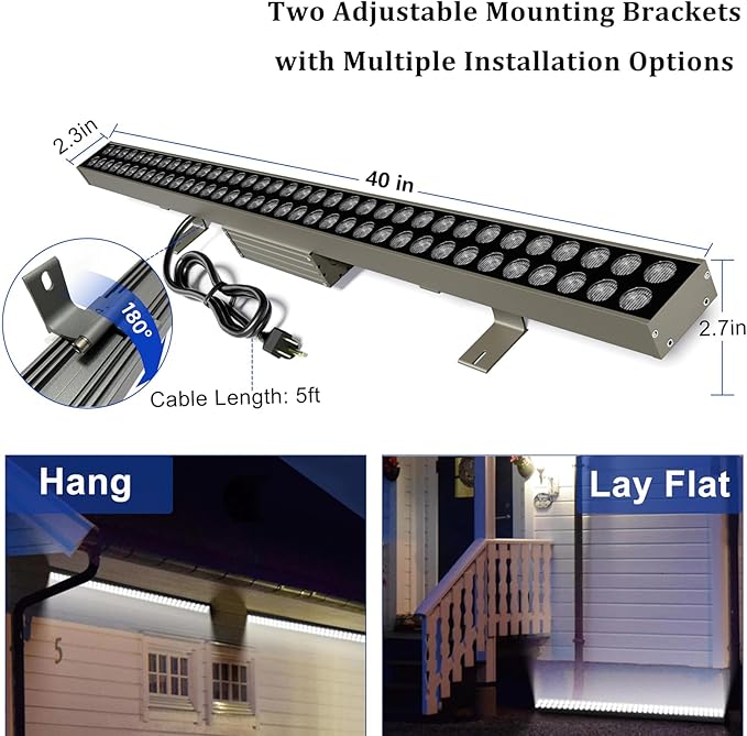 72W LED Wall Washer Light Bar, 9500LM Super Bright, IP67 Waterproof Outdoor Lighting for Landscape, Yard, Garden (40in, 6000K Daylight)