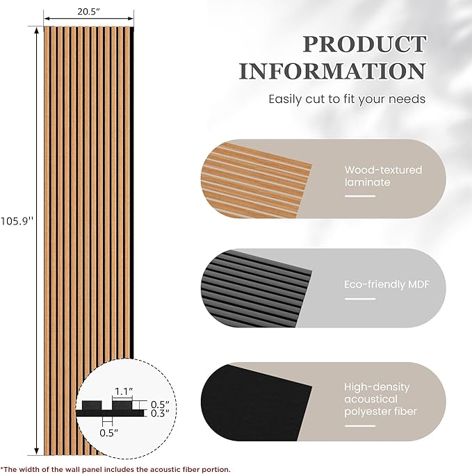 2 Pack 105.9" x 20.5" x 0.8" Acoustic Wall Panels Sound Absorbing, Wood Slat Wall Panels for Wall Decor, Soundproof Wood Wall Panels, Brown