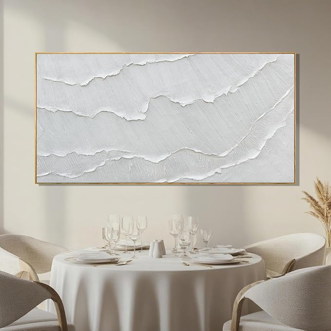 Abstract Artwork Gray-White Framed maximalist Flat printing Wall Art Wave poster Neutral Print Poster For Bedroom Living Room Office Decor 24x48 Inch