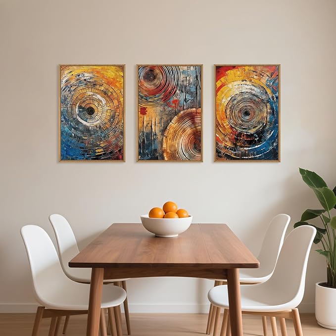 Aryroi Large Colorful Tree Ring Framed Canvas Wall Art,Modern Tree Stump Wall Decor,Abstract Wood Grain Artwork,Neutral Botanical Annual Ring Art Print for Living Room,Bedroom,Office- 24"x36"x3