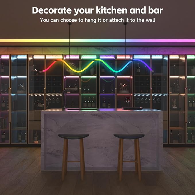 LED Rope Lights, 16.4ft Neon LED Lights Strip with 360 Degree Luminous, 5V USB Flexible IP67 Waterproof Music Sync Remote APP Control Gaming Lights Accessories for Bedroom Outdoor Décor