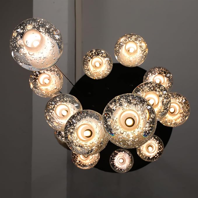 Modern Crystal Chandelier for Staircase 79" Long Black Stairwell Chandelier for Foyer Adjustable High Ceiling Lighting Fixture for Living Room Hallway Entryway Staircase