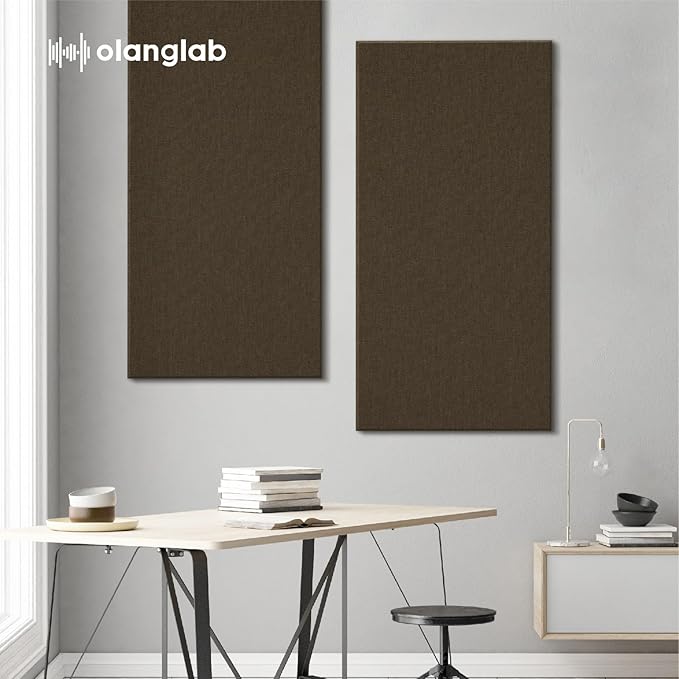 Olanglab Sound Absorbing Acoustic Wall Panels 2 Pack, 2'' 24''x48'' Fiberglass Sound Dampening Panels, Large Fabric Wrapped Sound Proof Panels for Walls (Brown)
