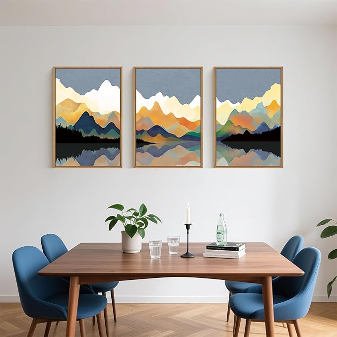 Large Abstract Mountain Lake Framed Canvas Wall Art,Watercolor Boho Forest Wall Decor,Colorful Ridge Landscape Artwork,Modern Wilderness Art Print for Living Room,Bedroom,Office- 16"x24"x3