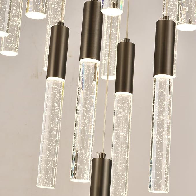 Modern Black Pendant Lights, Large Raindrop LED Hanging Lamps High Ceiling, Round Dimmable Crystal Chandeliers for Dining Room Living Room Staircase Farmhouse