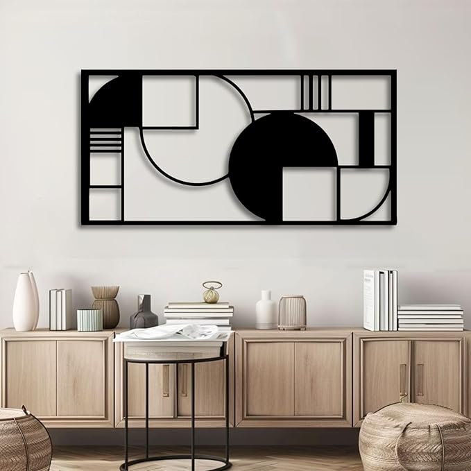 Metal Geometric Wall Art, Modern Abstract Geometric Metal Wall Hanging Decor Art for Living Room Bedroom Office Home Decor (Silver, 41 x 20 in | 105 x 52cm)