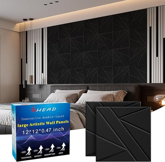 16 Pack Self-Adhesive Soundproof Wall Panels, 12 x 12 x 0.47 in Sound Proof Foam Panels for Walls, 1.2lb/ft³ High Density, Thicker 0.47in, Acoustic Panels, Noise Dampening Panels Studio Black