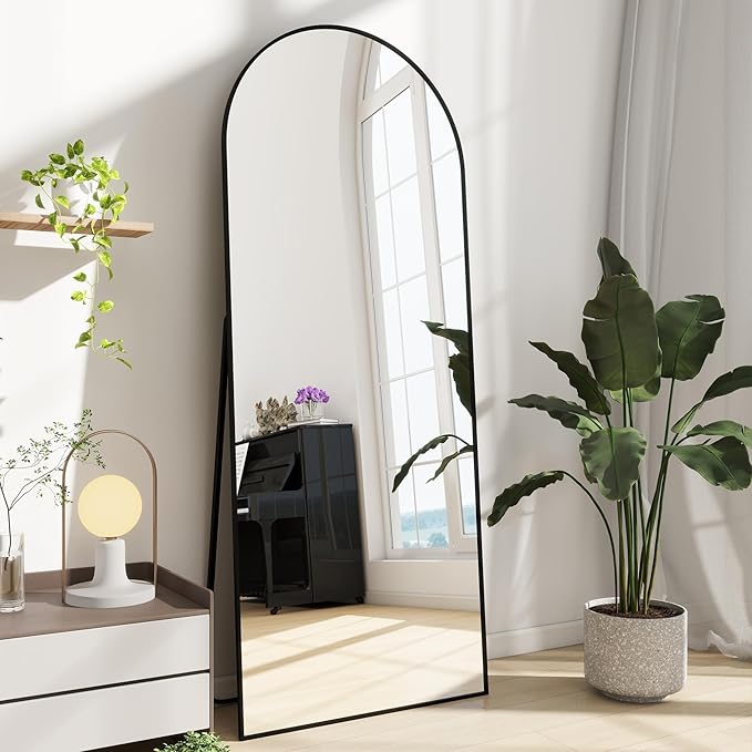 Arched Full Length Mirror, 65"x21" Gold Mirror with Stand, Full Body Mirrors for Leaning Against or Wall Mounted, Large Floor Mirrors for Bedroom, Living Room, Black