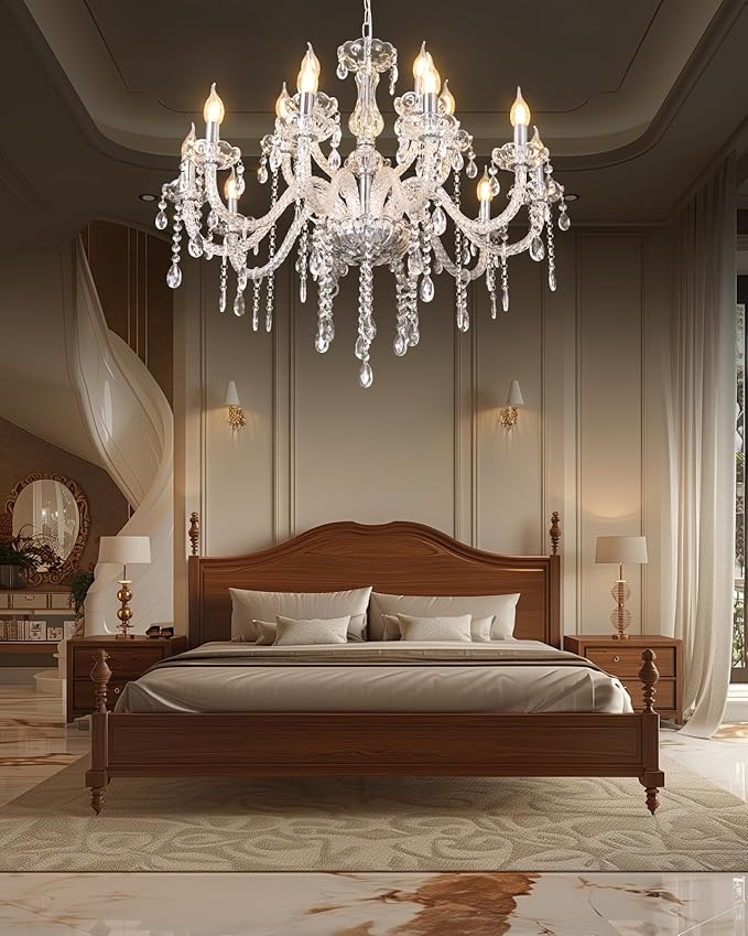 MALOSA Large Clear Crystal Chandeliers,30.7" Large Chandelier for Living Room,Bedroom,Dining Room,Hallway 15 Lights