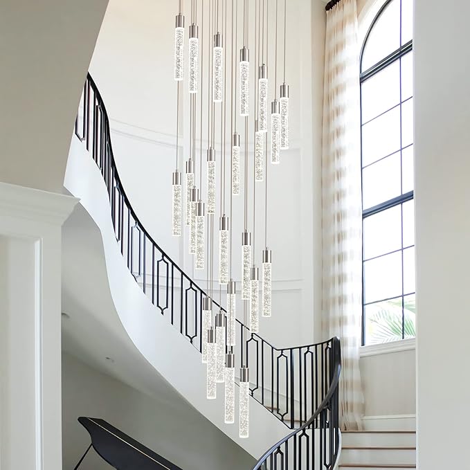 24-Light LED Modern Crystal Chandeliers, Large Long Foyer Chandeliers for High Ceilings, 78" High Dimmable Ceiling Chandelier Pendant Lights Crystal Drop Light for Living Room Foyer Hallway Staircase