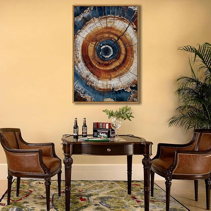 BingruiArt Large Framed Tree Ring Wall Art Wood Canvas Colorful Boho Wall Decor Rustic Artwork Abstract Painting Farmhouse Picture Nature Print for Living Room Bedroom Bathroom 24"x36" Natural Framed(05)