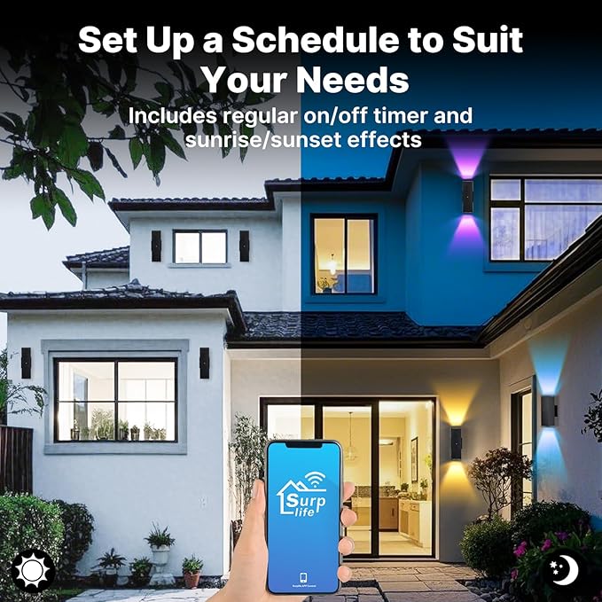 Outdoor Wall Lights 4 Pack, RGBCW Exterior Lighting Sconce,2700K-6500K Dimmable Smart Porch Lights Outdoor for House Patio Garage, Compatible with Alexa/Google Assistant, Bulb Included