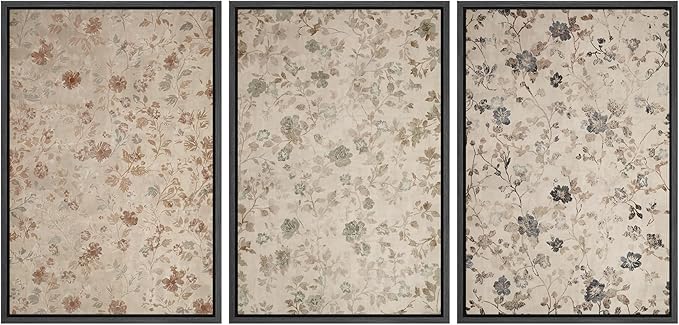 MUDECOR Framed Wall Art Print Set Vintage Floral Botanical in Neutral Tones Illustrations Realism Decorative for Living Room, Bedroom, Office - 16"x24"x3 Black