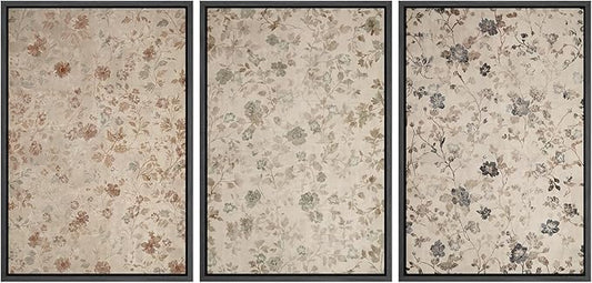 MUDECOR Framed Wall Art Print Set Vintage Floral Botanical in Neutral Tones Illustrations Realism Decorative for Living Room, Bedroom, Office - 16"x24"x3 Black