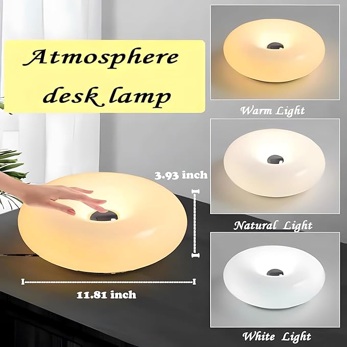 Creative Design White Donut Lamps, Plug-in Wall Sconse Or Table Lamp Dual Use Atmosphere Lamp, Modern Infinitely Dimmable White Wall Lamp Desk Light for Corridor, Bedsided Or Warm Decoration