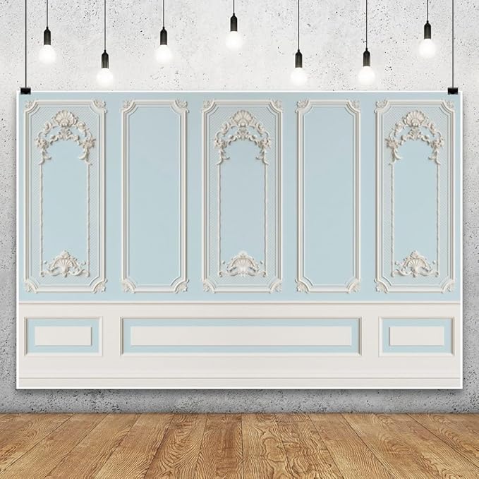 Leyiyi 12x10ft Blue White Vintage Room Inside Backdrop European Frame Modern House French Castle Cementery Wall Retro Style Photo Background Cowboy Kids Birthday Portrait Studio Props Vinyl Wallpaper