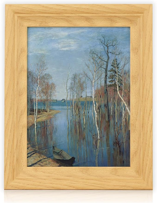 Brivoria Framed Canvas Wall Art Vintage Decor, Realistic Spring Scene with Flooded Forest Birch Trees and Water Reflections for Entryway Reading Nook Bookshelf or Tabletop Display, 8"x10"