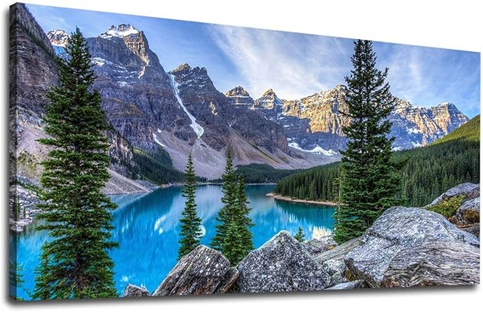 Canvas Wall Art Mountain Lake Canvas Pictures Large Nature Artwork Moraine Lake Glacially Fed Lake National Park Contemporary Wall Art for Bedroom Living Room Home Office Kitchen Wall Decor 20" x 40"