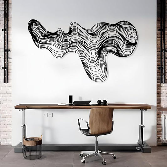 Abstract Lines Metal Wall Decor, Metal Irregular Wall Art, Geometric Line Art Sculpture, Mid Century Modern Artwok, Neutral Sign for Living Room (Black, 35"x20" | 90x52cm)
