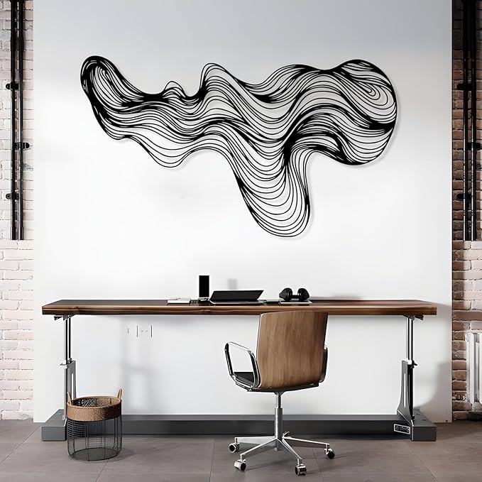 Abstract Lines Metal Wall Decor, Metal Irregular Wall Art, Geometric Line Art Sculpture, Mid Century Modern Artwok, Neutral Sign for Living Room (White, 24"x13" | 60x34cm)